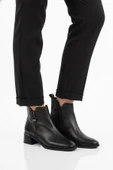 Ayakmod Siyah Hakiki Deri Polarlı Kaymaz Fermuarlı Kadın Topuklu Bot 9780-1 Z - 1