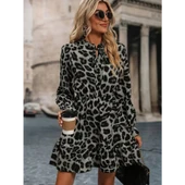 Lucky Life Kadın Uzun Kollu Yakadan Bağlamalı Beli Lastikli şardonlu Dalgıç Elbise - 1