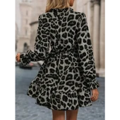 Lucky Life Kadın Uzun Kollu Yakadan Bağlamalı Beli Lastikli şardonlu Dalgıç Elbise - 10