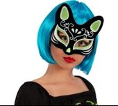 Siyah Süet Kaplama Gümüş Yeşil Simli Kedi Maskesi thumbnail 2