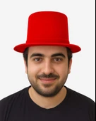 Kırmızı Renk Plastik Nubuk Kadife Kaplama Fötr Şapka 11 cm thumbnail 2