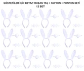 Beyaz Tavşan Kostüm Seti – Taç, Papyon, Kuyruk (12’li Paket) thumbnail 2