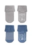 NessiWorld Çemberli Kaymaz Havlu Soket Çorap 2'Li BS10503 İndigo Gri thumbnail 2