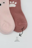 NessiWorld Bear Penye Soket Çorap 2'Li BS10116 Pembe thumbnail 3