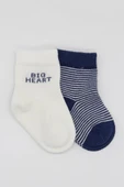 NessiWorld Big Heart Penye Soket Çorap 2'Li BS10117 Lacivert thumbnail 3