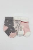 NessiWorld 3'Lü Penye Kız Soket Çorap BS10112 Gri thumbnail 2