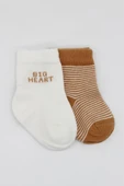 NessiWorld Big Heart Penye Soket Çorap 2'Li BS10117 Hardal thumbnail 2