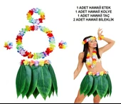 Yetişkin Hawaii Kostüm Seti - Yaprak Etek & Hawaii Set - 5 Parça thumbnail 1
