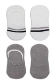 NessiWorld 2'Li Penye Babet Silikon Çemberli Çorap 30102 Gri Beyaz thumbnail 4