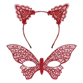 Gösterişli Kırmızı Dantel Maske ve Taç Seti 7 No – Masquerade ve Davetler için thumbnail 1