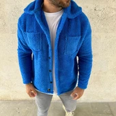Erkek Pelüş Polar Hırka Gömlek – Yakalı, İlik Düğmeli, Göğüs Cepli, Yumuşak Dokulu Kışlık Regular Fit Rahat Günlük Model - Saks Mavisi - 1