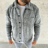 Erkek Pelüş Polar Hırka Gömlek – Yakalı, İlik Düğmeli, Göğüs Cepli, Yumuşak Dokulu Kışlık Regular Fit Rahat Günlük Model - Gri - 3