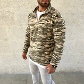 Erkek Yarım Fermuarlı Desenli Polar Sweat – Haki Kamuflaj Yakalı, Uzun Kollu, Oversize Rahat Kalıp - Haki - 4