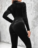 Kadın Uzun Kollu önden Fermuar Detaylı Kemerli Kadife Tulum - 4