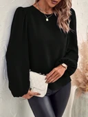 Kadın Uzun Kollu Yuvarlak Yaka Arkadan Bağcıklı Salaş Ithal Krep Bluz - 5