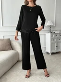 Kadın Uzun Kollu Bisiklet Yaka Pulpayetli Viskon Iki Iplik Bluz Ve Pantolon Ikili Takım thumbnail 2
