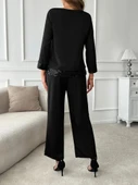 Kadın Uzun Kollu Bisiklet Yaka Pulpayetli Viskon Iki Iplik Bluz Ve Pantolon Ikili Takım thumbnail 5