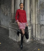 Kadın Uzun Kollu Bisiklet Yaka Kol Ağzı Ve Etek Ucu Baskılı Iki Iplik Elbise - 6