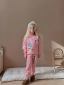 Cg Kids Kedi Temalı Kız Çocuk 3 iplik Şardonlu Alt Üst Takım Süper Kalite Kumaş - 1