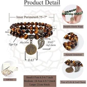 Valkyrie Doğal Kaplan Gözü Taşı Bileklik El Yapımı Enerji Dengeleyici Hayat Ağacı ve Yaprak Charm Denge ve Enerji - 8