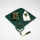 Eşarp + Takke + Esans + Tesbih + Zikirmatik Hediye Seti (Asetat Kutulu, Yeşil) - 2