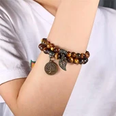 Valkyrie Doğal Kaplan Gözü Taşı Bileklik El Yapımı Enerji Dengeleyici Hayat Ağacı ve Yaprak Charm Denge ve Enerji - 7