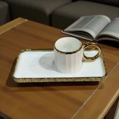 Buenos porselen sedef yaldızlı sunumluklu kahve fincan takımı seti 6 kişilik thumbnail 3