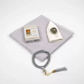 Eşarp + Takke + Esans + Tesbih + Zikirmatik Hediye Seti (Asetat Kutulu, Gri) - 2