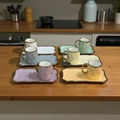 Buenos porselen sedef yaldızlı sunumluklu kahve fincan takımı seti 6 kişilik thumbnail 1