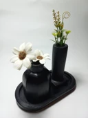 Tabaklı Dekoratif İkili Vazo Set Siyah Dekor thumbnail 2