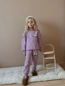 Cg Kids Capybara Kız Çocuk 3 iplik Şardon Kumaş Alt Üst Takım Süper Kalite Sırt Baskı Detaylı Mor Renk - 1