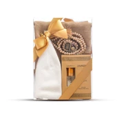 Eşarp + Takke + Esans + Tesbih + Zikirmatik Hediye Seti (Asetat Kutulu, Gold) - 1