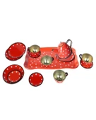 Vardem Puantiyeli Metal Çay Seti 15 Parça Kırmızı 2020B - 2