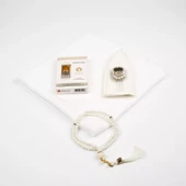 Eşarp + Takke + Esans + Tesbih + Zikirmatik Hediye Seti (Asetat Kutulu, Beyaz) - 2