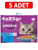 Whiskas ton somon pouch kedi yaş mama (4x85gr) 5adet balık favorileri ton somon kedi konserve - 1
