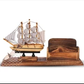 El Yapımı Ahşap Yelkenli Kartvizitlik / Kartlık 25CM thumbnail 4