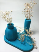 Tabaklı Dekoratif İkili Vazo Set Random Dekor thumbnail 3