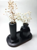 Tabaklı Dekoratif İkili Vazo Set Siyah Dekor thumbnail 4