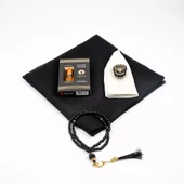 Eşarp + Takke + Esans + Tesbih + Zikirmatik Hediye Seti (Asetat Kutulu, Siyah) - 2