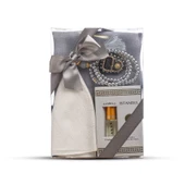 Eşarp + Takke + Esans + Tesbih + Zikirmatik Hediye Seti (Asetat Kutulu, Gri) - 1