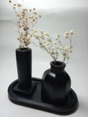 Tabaklı Dekoratif İkili Vazo Set Siyah Dekor thumbnail 3