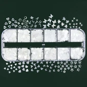 Parlak Beyaz Tırnak Süsleme Folyo Pulları Karışık Dizayn Kelebek Kalp Harfler Yıldızlar Nail Art thumbnail 4