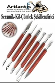 Seramik Kil Çömlek Şekillendirici Ahşap Saplı 6 Parça 1 Paket Seramik Modelaj Oyma ve Temizleme Seti Ebeşuar Heykel Hobi Tasarım thumbnail 1