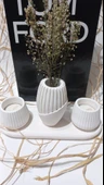 İSKANDİNAV VAZOLU TABAKLI TEALİGHT MUMLUK SET BEYAZ DEKOR thumbnail 3
