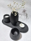 İSKANDİNAV VAZOLU TABAKLI TEALİGHT MUMLUK SET SİYAH DEKOR thumbnail 3