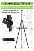 Metal Şövale 1 Adet Siyah Teleskopik Ayaklı Çantalı Resim Şövale Portatif Ayarlanabilir Tripod Üç Ayaklı Alümünyum - 2