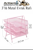 Evrak Rafı Metal 3 lü Pembe 1 Paket Masaüstü A4 Dosya Düzenleyici Kağıt Tepsisi Metal Çelik Fileli Dört Katlı Hareketli - 2