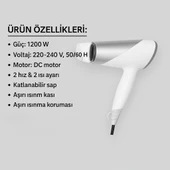 MYBLACK 1200W Güçlü ve Katlanabilir Uzun Süre Kullanılabilir Seyaha  Tipi Saç Kurutma Makinesi - 5