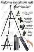 Metal Şövale 1 Adet Siyah Teleskopik Ayaklı Çantalı Resim Şövale Portatif Ayarlanabilir Tripod Üç Ayaklı Alümünyum - 1