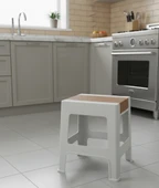 Çelik Ayna Zilkale Büyük Boy Çok Amaçlı Dayanıklı Tabure Beyaz+Kahve-252 thumbnail 5